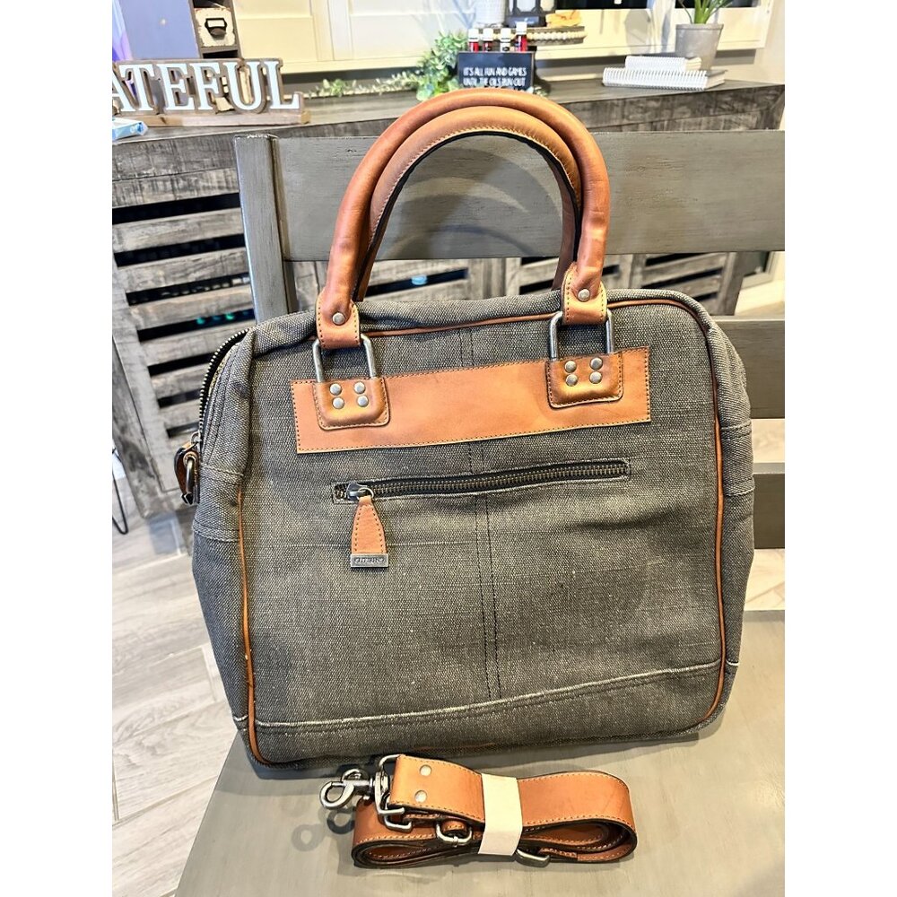 Old Trend Vintage Leather trim tote purse Cross Body Shoulder Strap Business Bag - Picture 3 of 12
